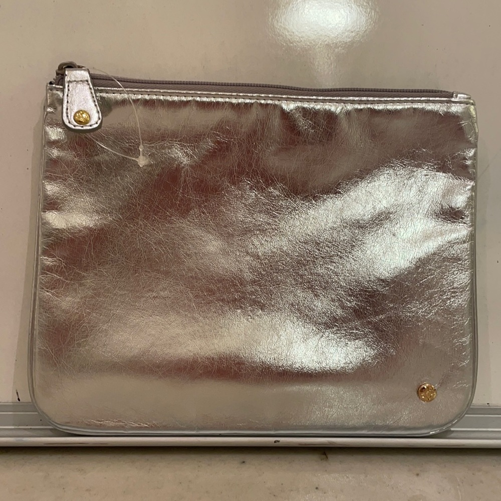 Stephanie Johnson silver metallic makeup bag